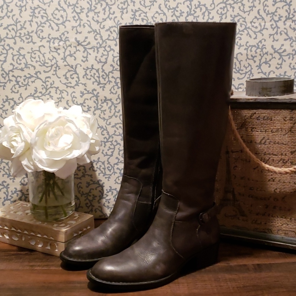 BORN SLATE VINTAGE FINISHED LEATHER RIDING BOOTS